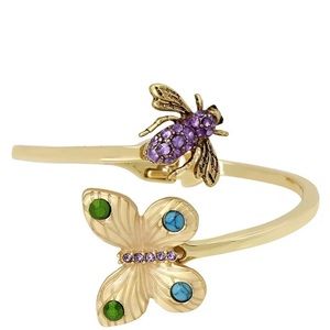 Betsey Johnson Gold Multicolor Butterfly And Bug Bangle Bracelet